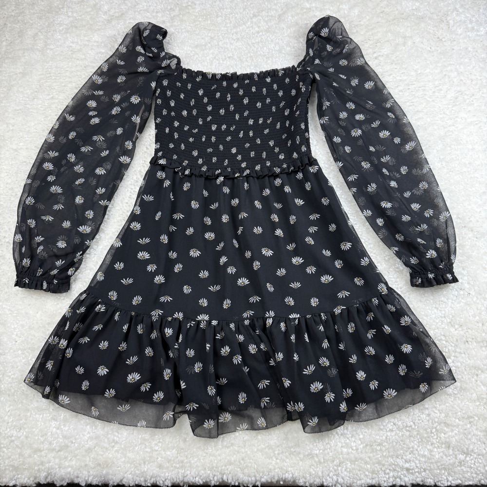 Wilfred Mini Dress Women S Black Daisy Floral Smocked Chiffon Aritzia